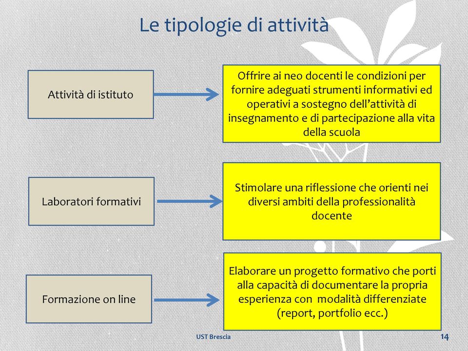 una riflessione che orienti nei diversi ambiti della professionalità docente Formazione on line Elaborare un progetto formativo