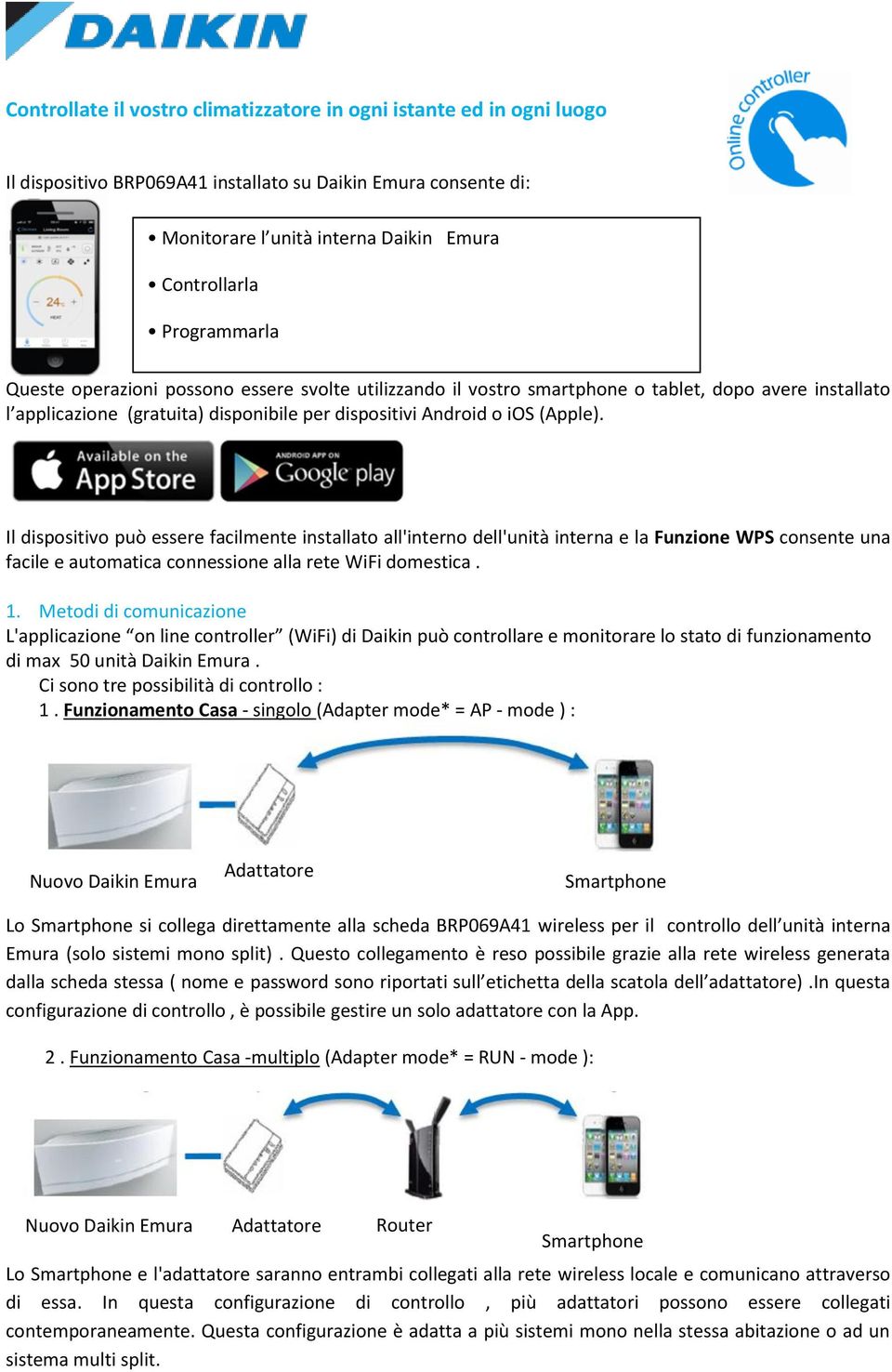 Il dispositivo può essere facilmente installato all'interno dell'unità interna e la Funzione WPS consente una facile e automatica connessione alla rete WiFi domestica. 1.