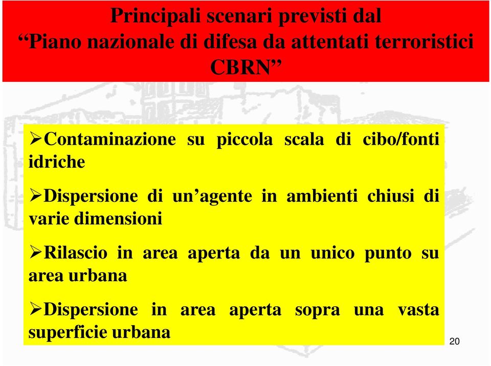 Dispersione di un agente in ambienti chiusi di varie dimensioni Rilascio in area