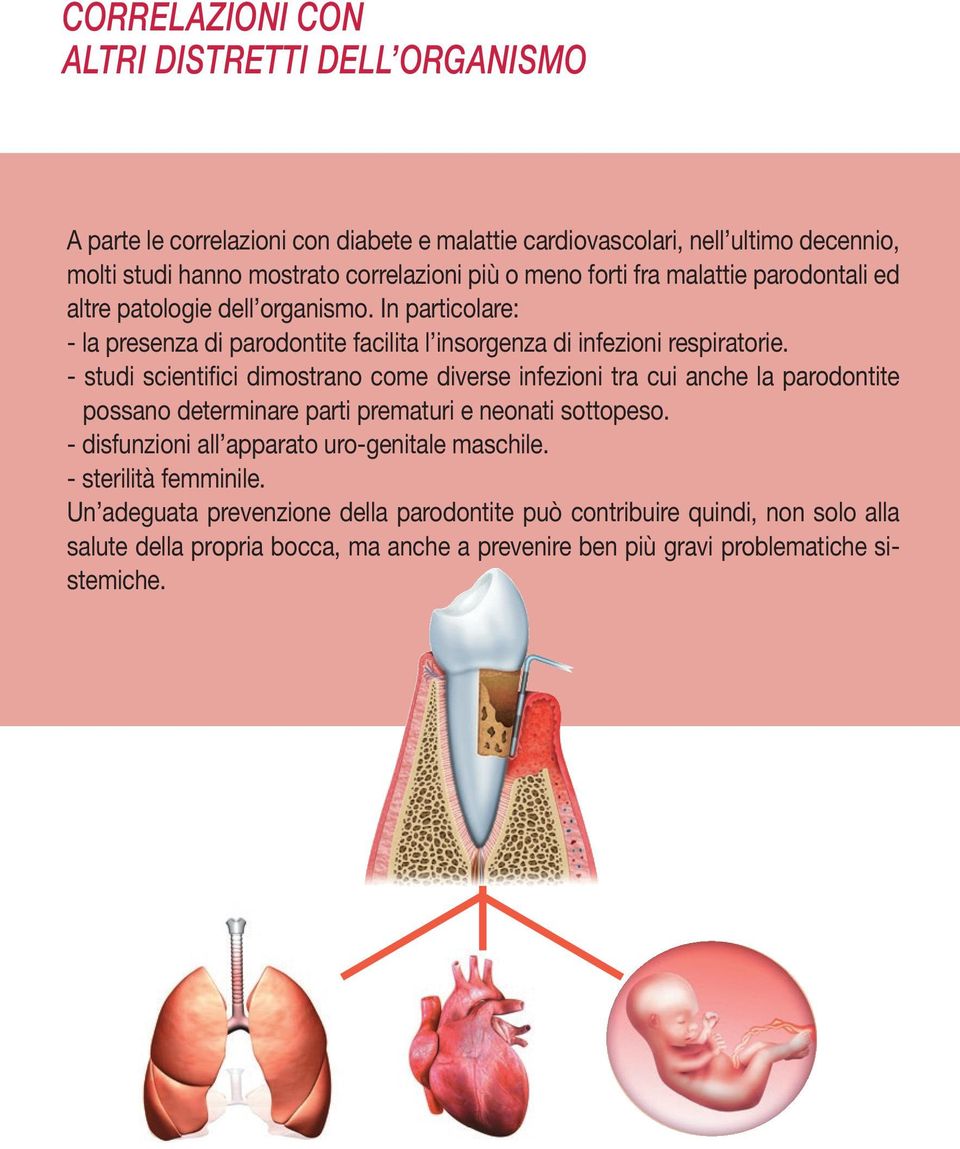 - studi scientifici dimostrano come diverse infezioni tra cui anche la parodontite possano determinare parti prematuri e neonati sottopeso.