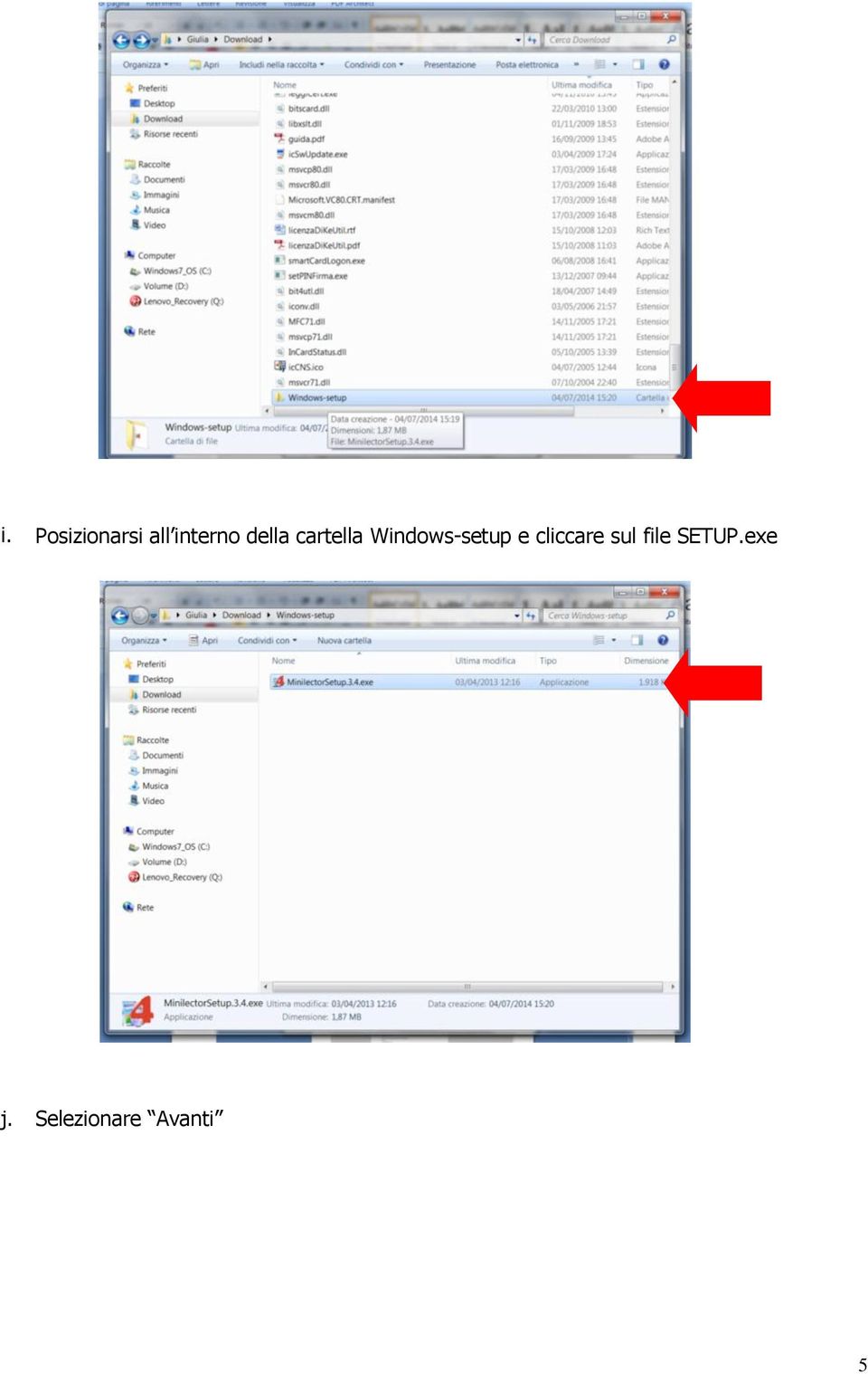 Windows-setup e cliccare