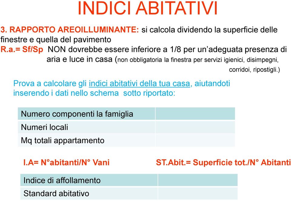 aria e luce in casa (non obbligatoria la finestra per servizi igienici, disimpegni, Prova a calcolare gli indici abitativi della tua casa,