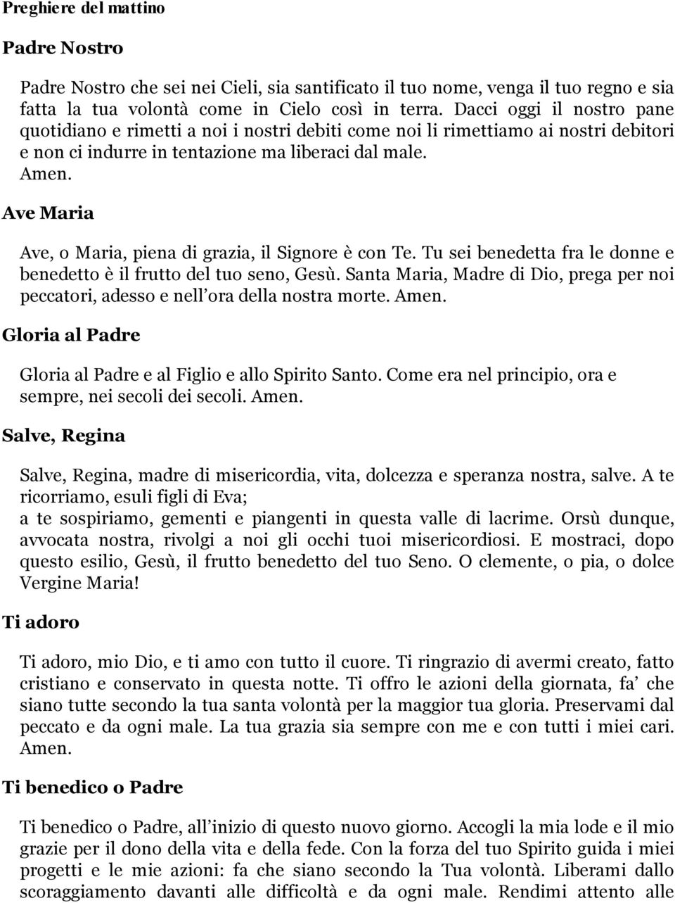 Ave Maria Ave, o Maria, piena di grazia, il Signore è con Te. Tu sei benedetta fra le donne e benedetto è il frutto del tuo seno, Gesù.