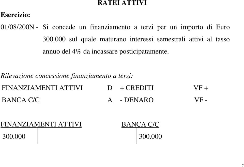 000 sul quale maturano interessi semestrali attivi al tasso annuo del 4% da incassare