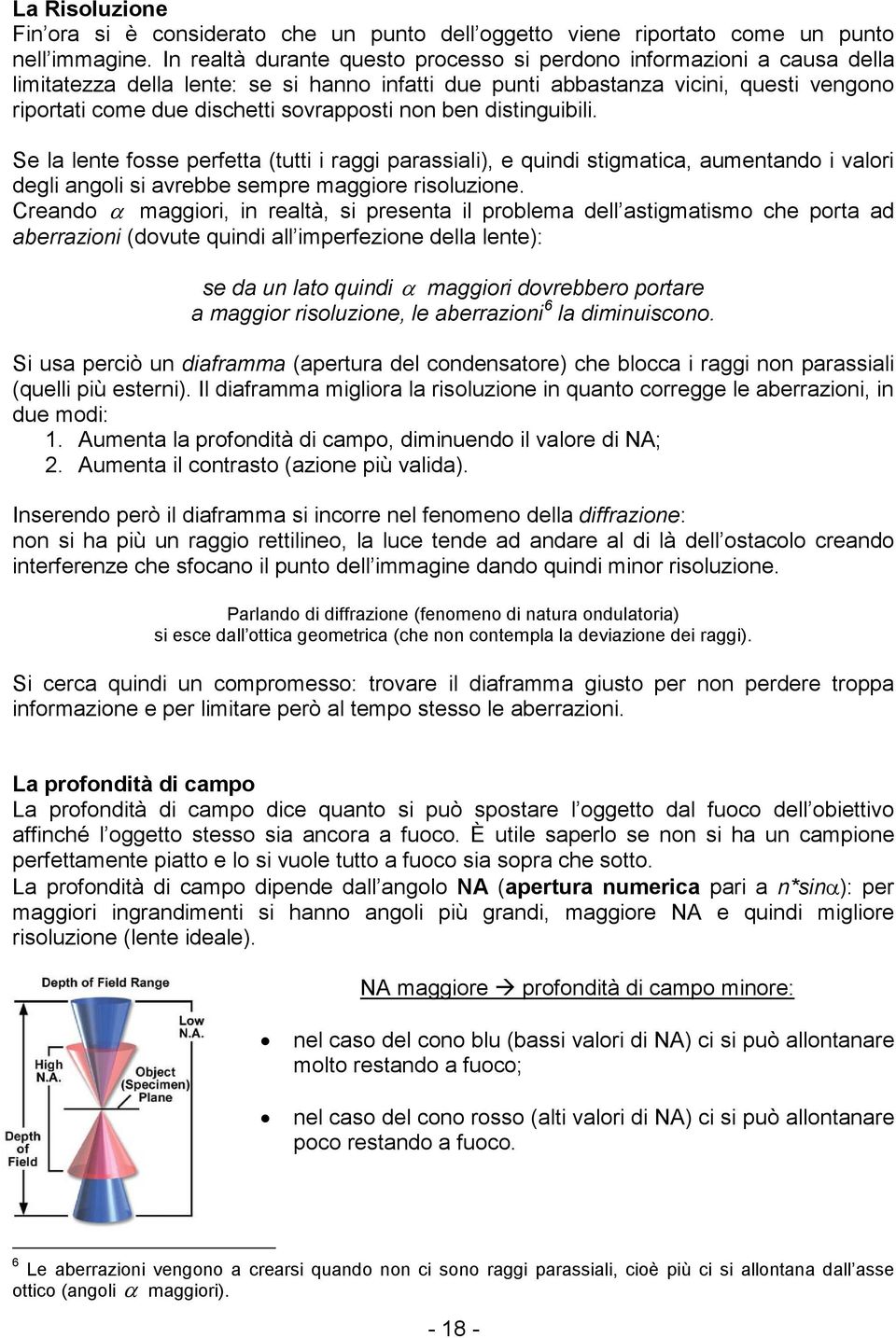 sovrapposti non ben distinguibili. Se la lente fosse perfetta (tutti i raggi parassiali), e quindi stigmatica, aumentando i valori degli angoli si avrebbe sempre maggiore risoluzione.