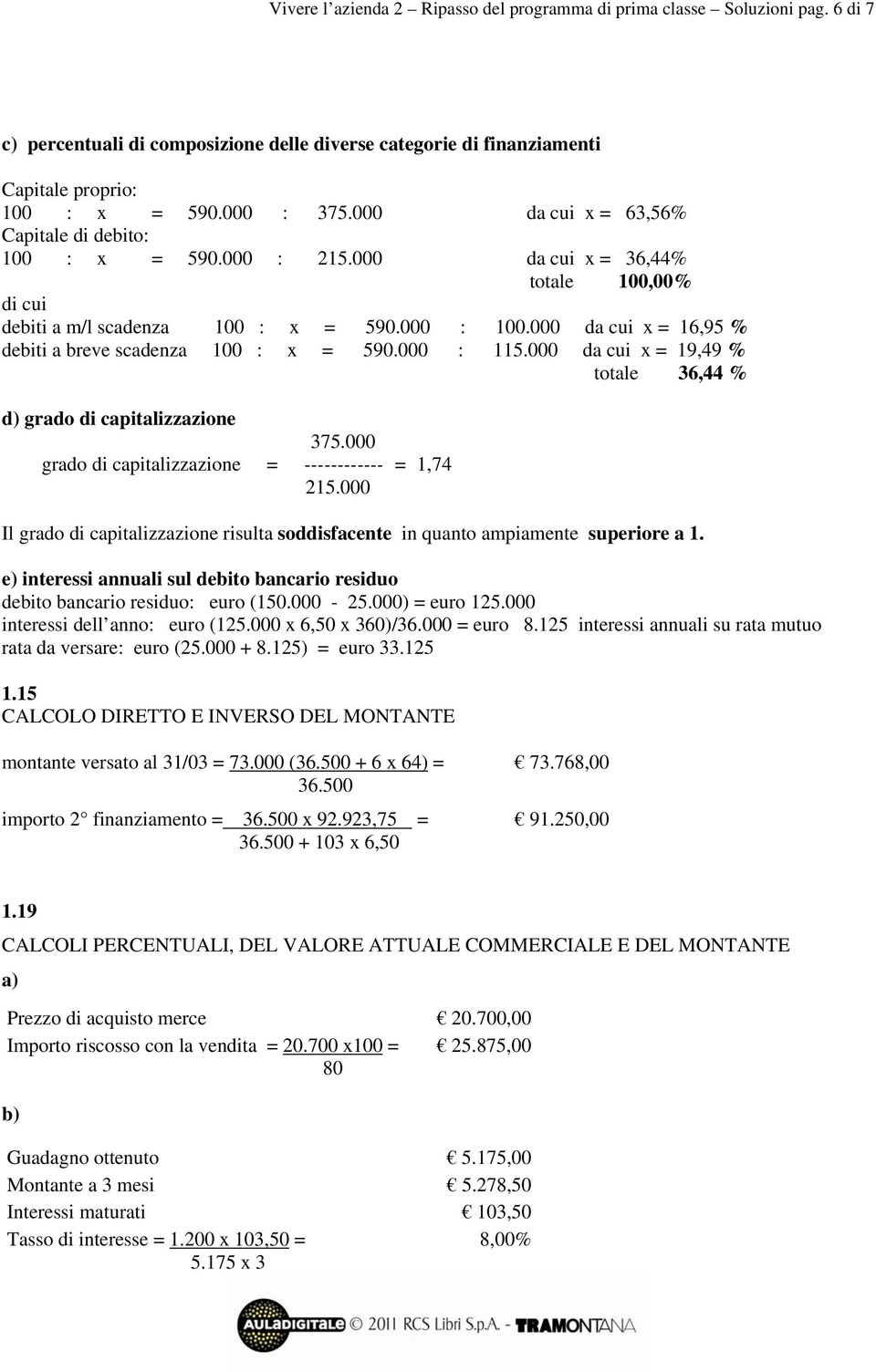 000 grado di capitalizzazione = ------------ = 1,74 215.000 Il grado di capitalizzazione risulta soddisfacente in quanto ampiamente superiore a 1.