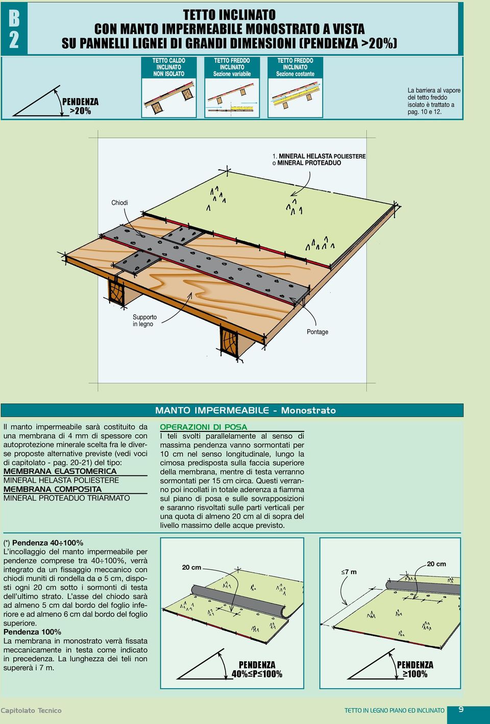 e 12. 1. MINERAL HELASTA POLIESTERE o MINERAL PROTEADUO Chiodi Supporto in legno Pontage MANTO IMPERMEABILE - Monostrato Il manto impermeabile sarà costituito da una membrana di 4 mm di spessore con