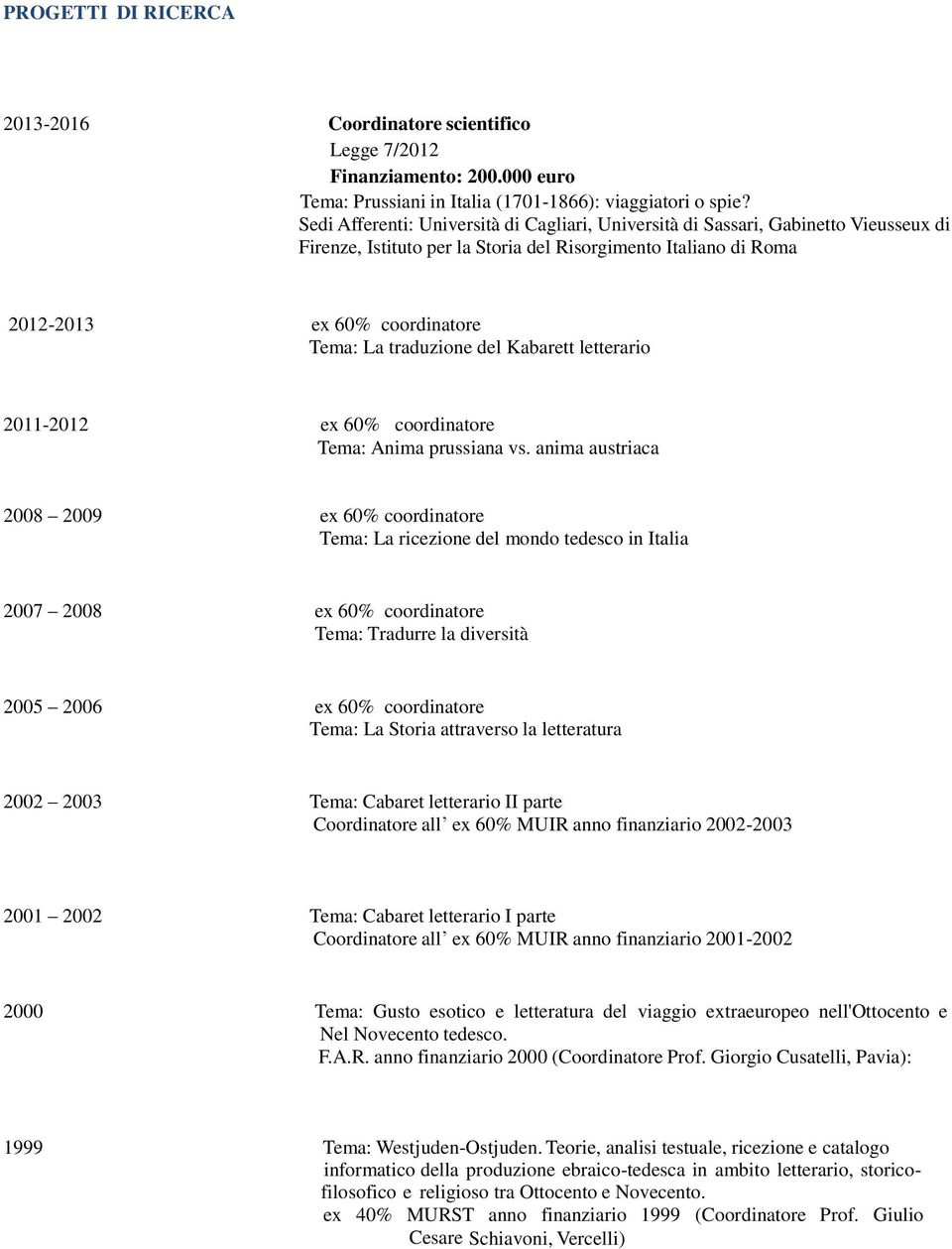 letterario 2011-2012 ex 60% coordinatore Tema: Anima prussiana vs.