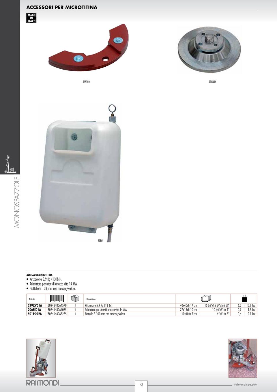 219ZV01A 8024648064578 1 Kit zavorre 5,9 Kg (13 lbs) 40x40xh 17 cm 15 3/4 x15 3/4 xh 6 5/8 6,3 13.