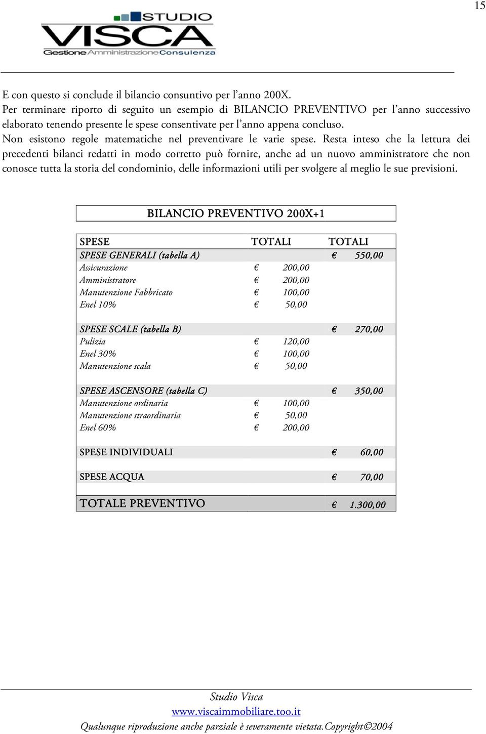 Non esistono regole matematiche nel preventivare le varie spese.