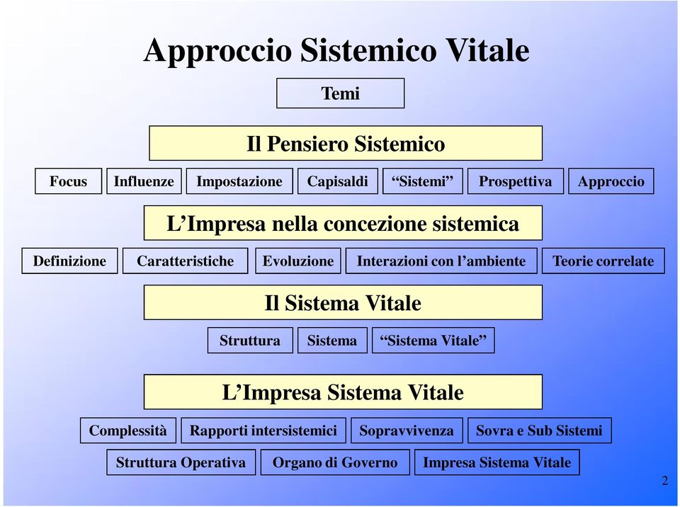 Teorie correlate Il Sistema Vitale Struttura Sistema Sistema Vitale L Impresa Sistema Vitale Complessità