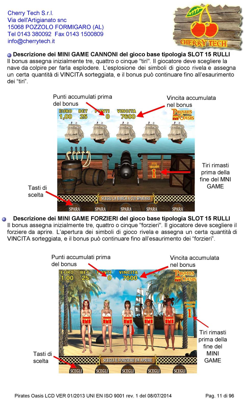 Punti accumulati prima del bonus Vincita accumulata nel bonus Tasti di scelta Tiri rimasti prima della fine del MNI GAME Descrizione dei MINI GAME FORZIERI del gioco base tipologia SLOT 15 RULLI Il