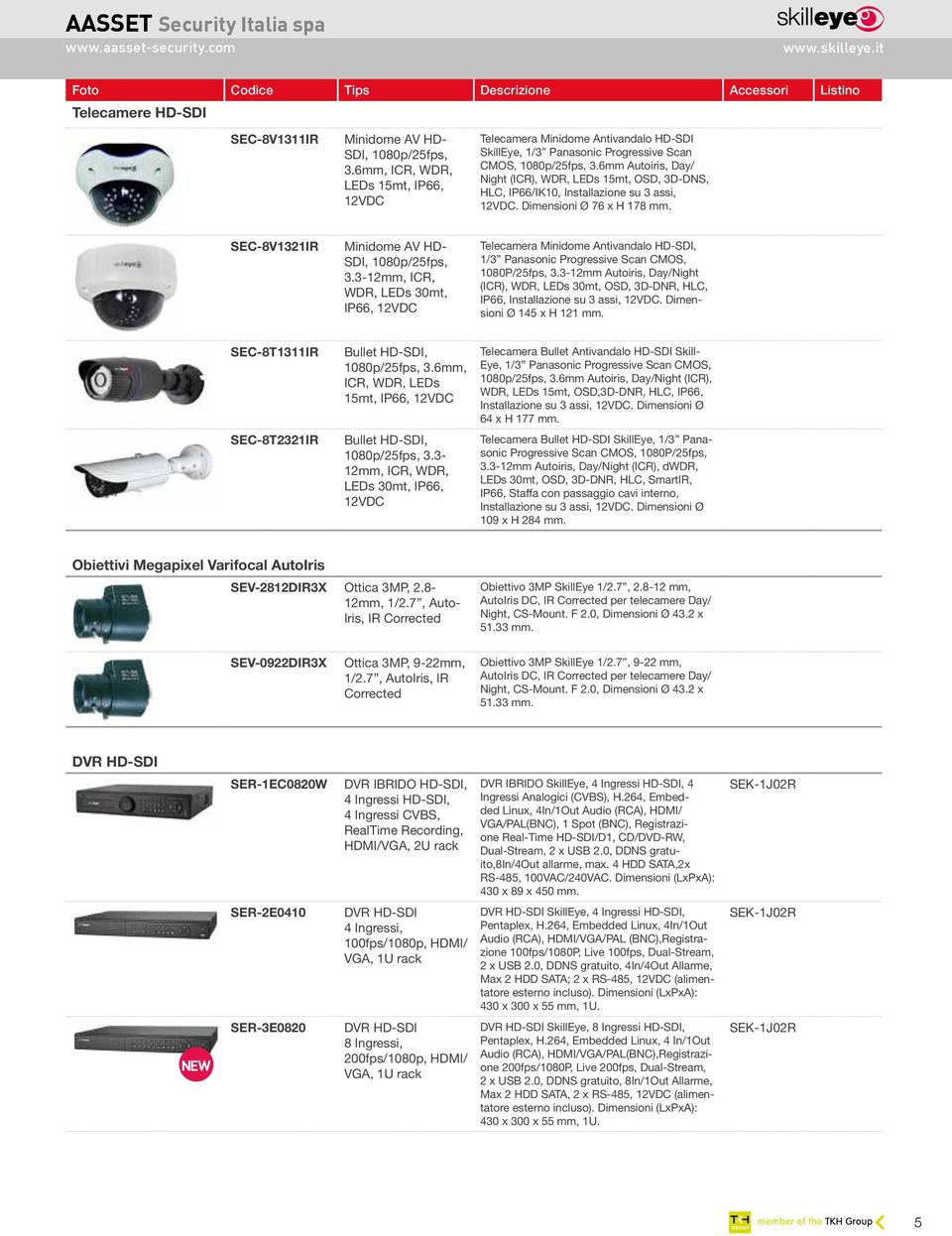 6mm Autoiris, Day/ Night (ICR), WDR, LEDs 15mt, OSD, 3D-DNS, HLC, IP66/IK10, Installazione su 3 assi,. Dimensioni Ø 76 x H 178 mm. SEC-8V1321IR Minidome AV HD- SDI, 1080p/25fps, 3.