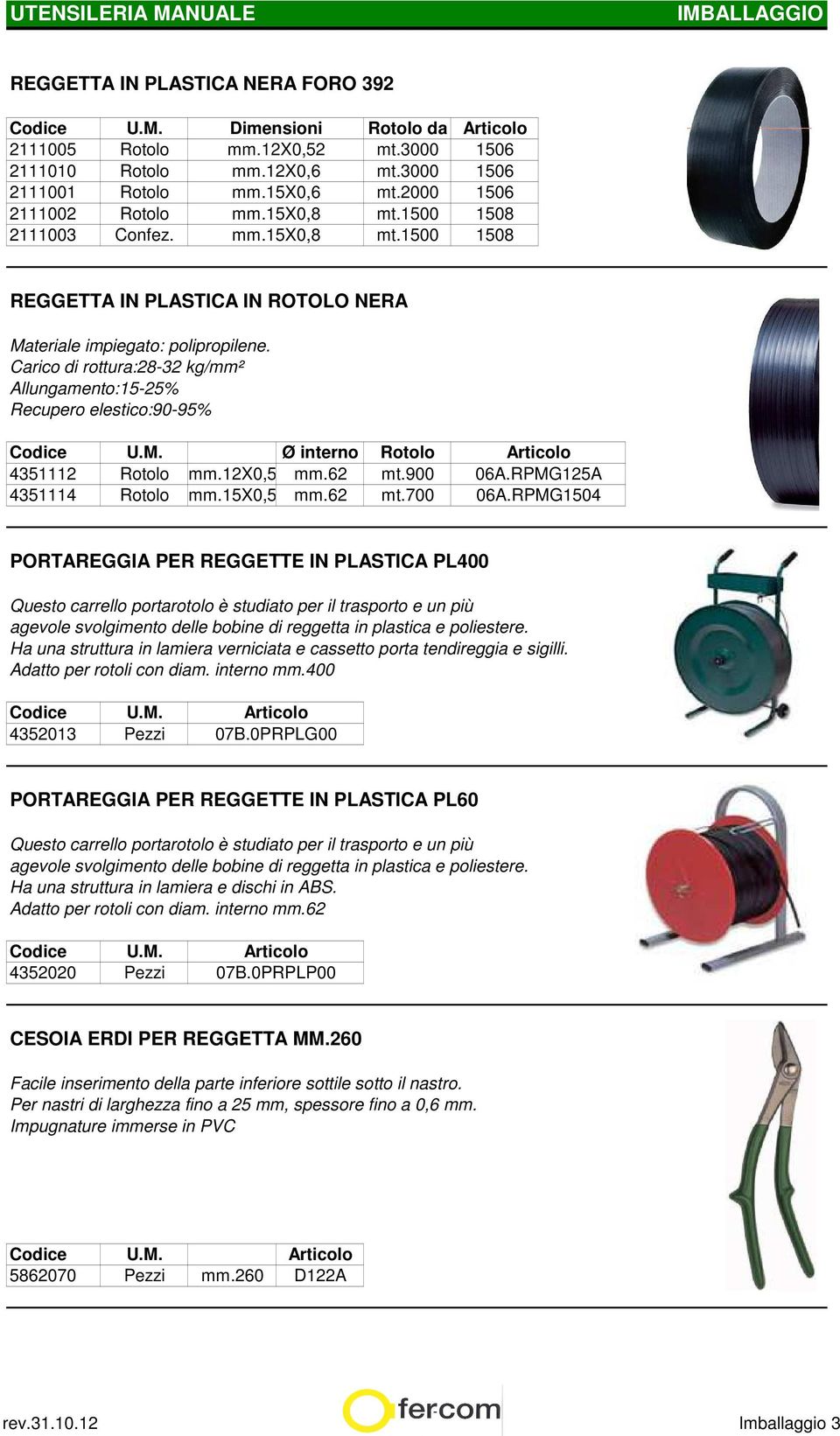 Carico di rottura:28-32 kg/mm² Allungamento:15-25% Recupero elestico:90-95% Ø interno Rotolo 4351112 Rotolo mm.12x0,5 mm.62 mt.900 4351114 Rotolo mm.15x0,5 mm.62 mt.700 06A.RPMG125A 06A.