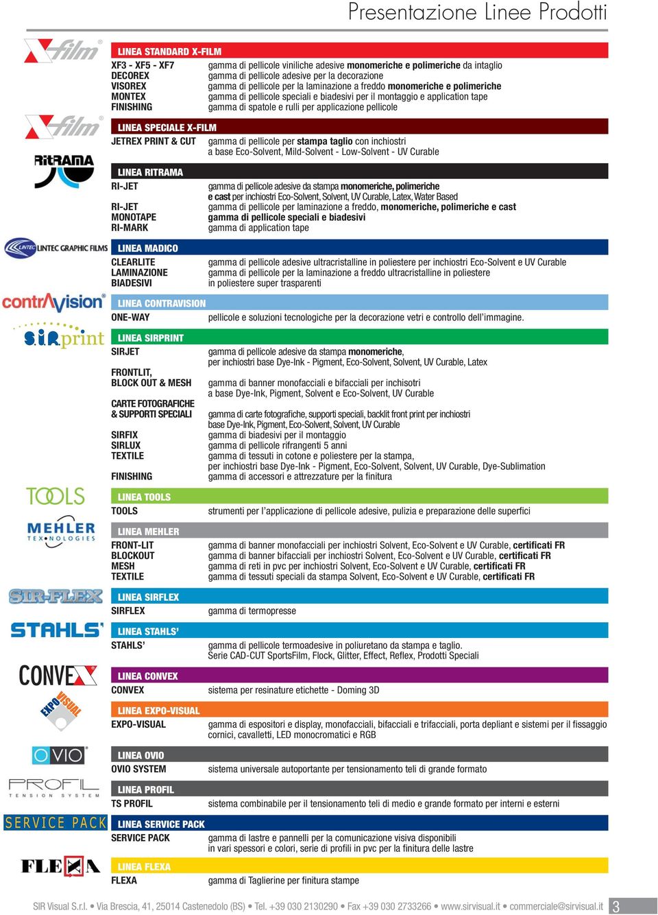 biadesivi LINEA CONTRAVISION ONE-WAY TOOLS LINEA SIRPRINT SIRJET FRONTLIT, BLOCK OUT & MESH CARTE FOTOGRAFICHE & SUPPORTI SPECIALI SIRFIX SIRLUX TEXTILE FINISHING LINEA TOOLS TOOLS LINEA MEHLER