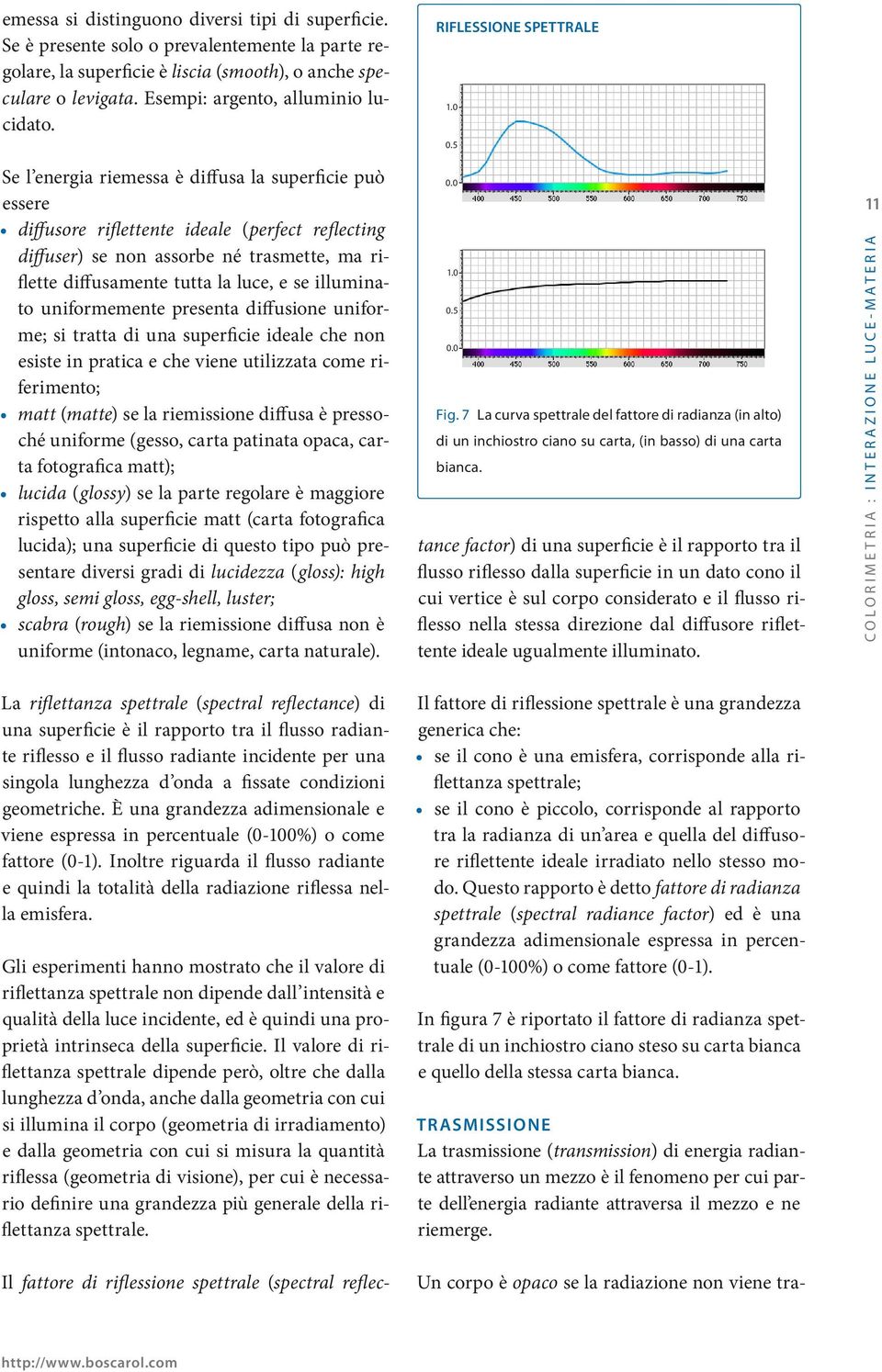 5 Se l energia riemessa è diffusa la superficie può essere diffusore riflettente ideale (perfect reflecting diffuser) se non assorbe né trasmette, ma riflette diffusamente tutta la luce, e se