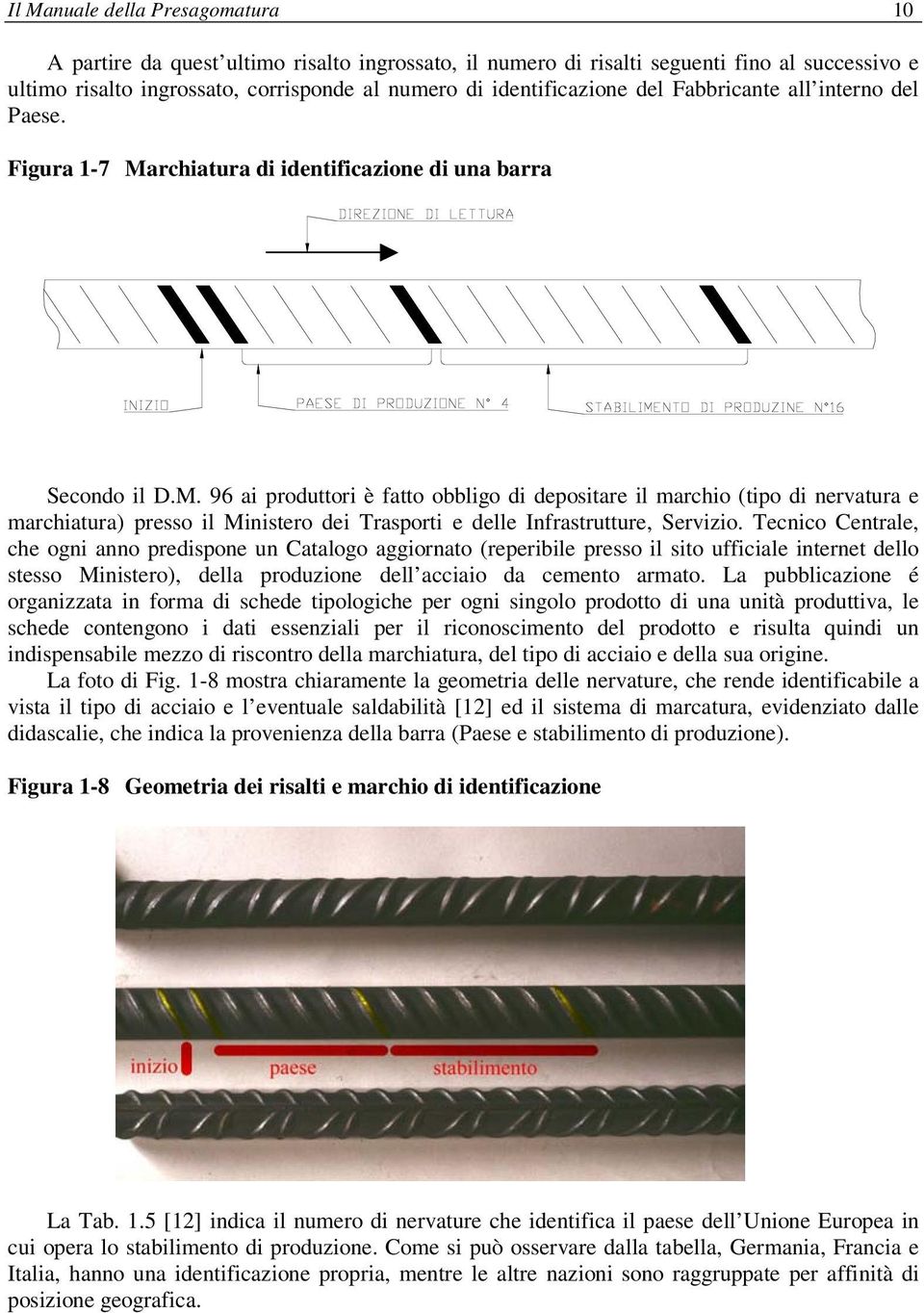 rchiatura di identificazione di una barra Secondo il D.M.