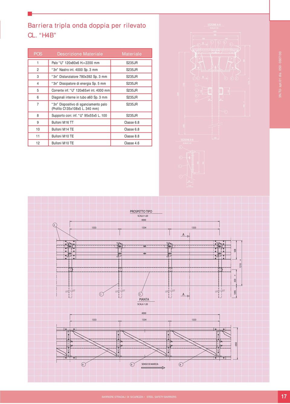 4000 mm S235JR Diagonali interne in tubo ø0 Sp. 3 mm S235JR 7 3n Dispositivo di sganciamento palo S235JR (Profilo C135x108x5 L. 340 mm) 8 Supporto corr. inf.