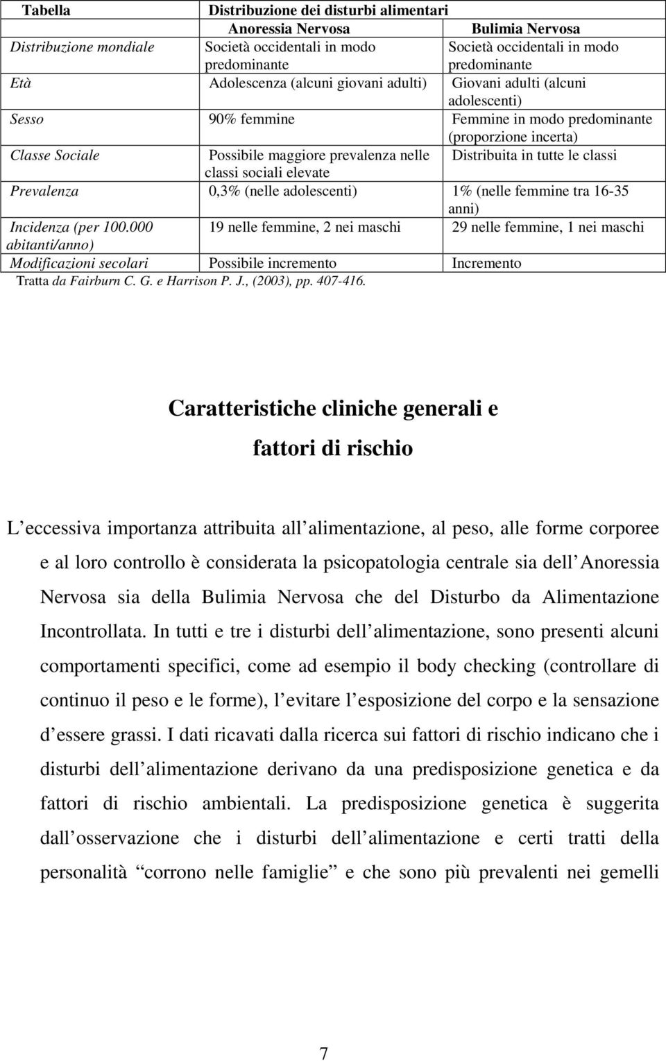 Distribuita in tutte le classi classi sociali elevate Prevalenza 0,3% (nelle adolescenti) 1% (nelle femmine tra 16-35 anni) Incidenza (per 100.