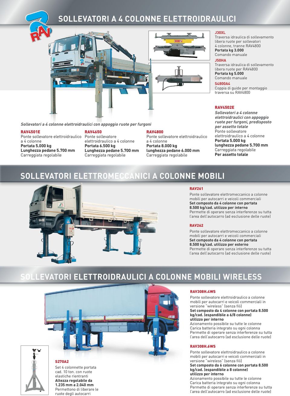 000 Comando manuale S4800A4 Coppia di guide per montaggio traversa su RAV4800 Sollevatori a 4 colonne elettroidraulici con appoggio ruote per furgoni RAV4501E a 4 colonne Portata 5.