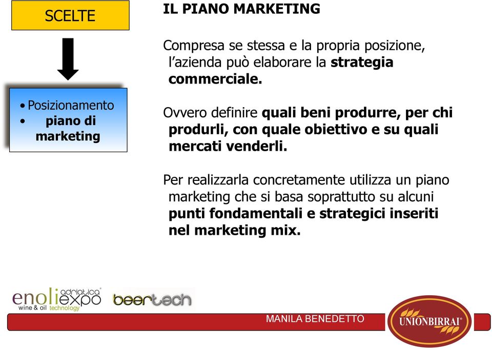 Posizionamento piano di marketing Ovvero definire quali beni produrre, per chi produrli, con quale