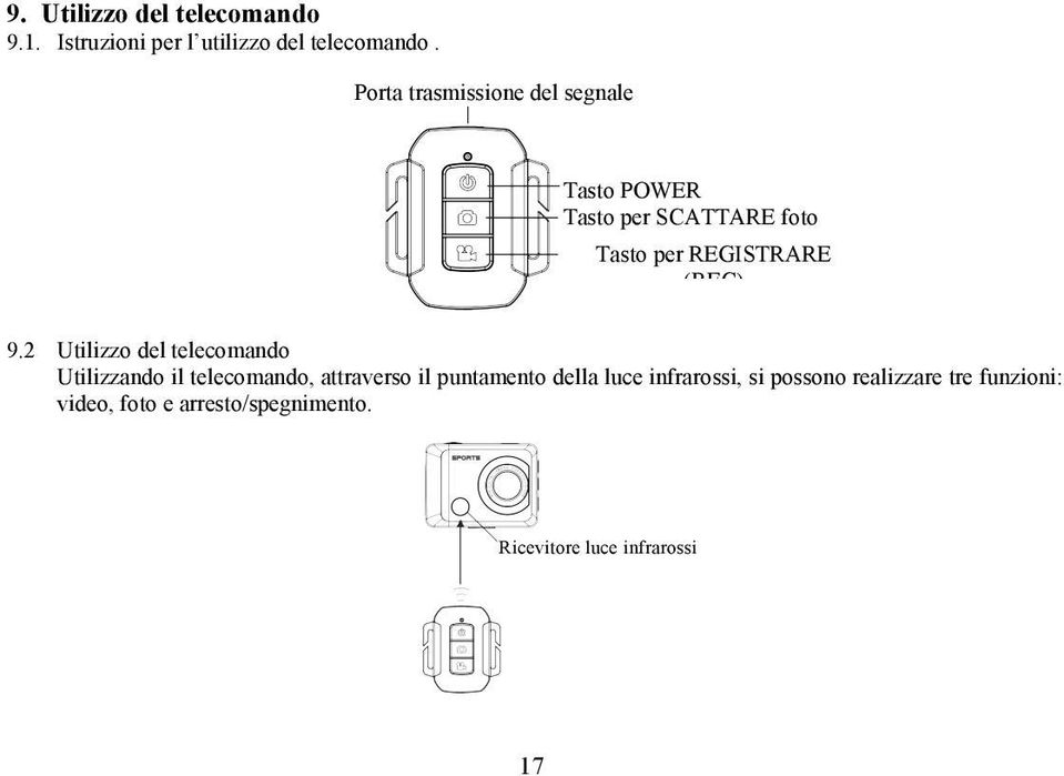 9.2 Utilizzo del telecomando Utilizzando il telecomando, attraverso il puntamento della luce