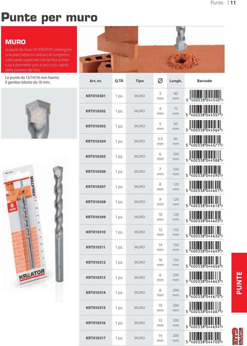 Barcode KRT010301 MURO 3 60 KRT010302 MURO 4 75 KRT010303 MURO 5 85 KRT010304 MURO 5.