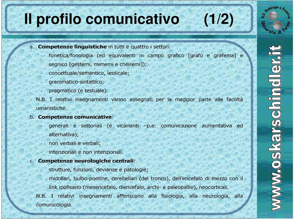 lessicale; - grammatico-sintattico; - pragmatico (e testuale). N.B. I relativi insegnamenti vanno assegnati per la maggior parte alle facoltà umanistiche. b.