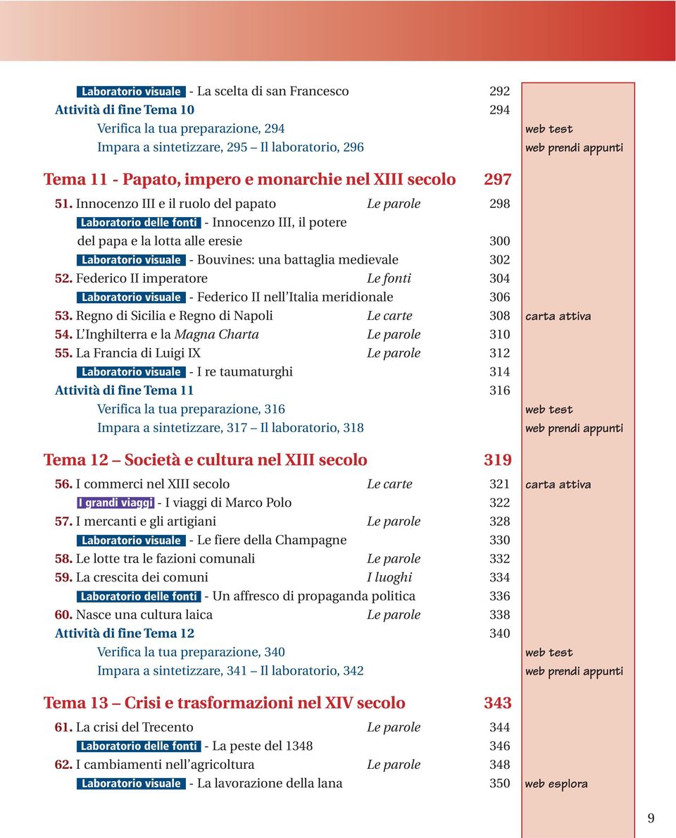 Innocenzo III e il ruolo del papato Le parole 298 Laboratorio delle fonti - Innocenzo III, il potere del papa e la lotta alle eresie 300 Laboratorio visuale - Bouvines: una battaglia medievale 302 52.