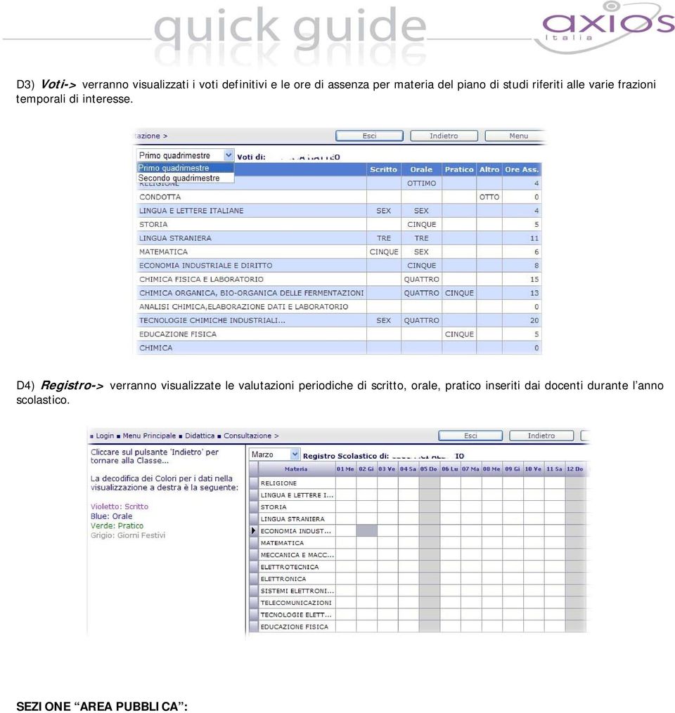 D4) Registro-> verranno visualizzate le valutazioni periodiche di scritto,