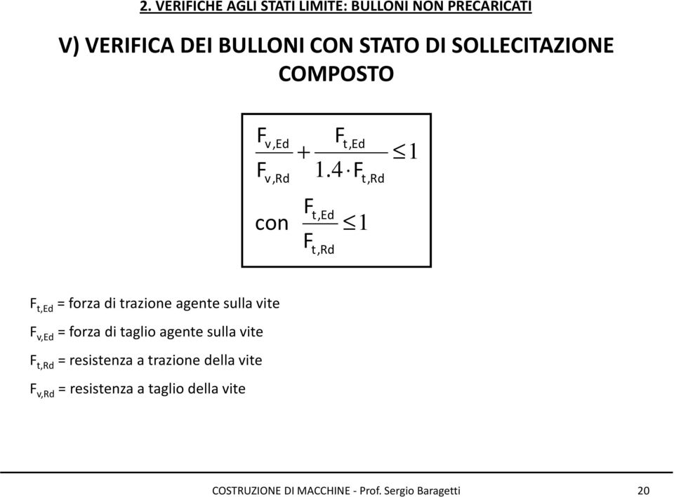 4 F F t,ed F t,rd 1 t,rd 1 F t,ed = forza di trazione agente sulla vite F v,ed =