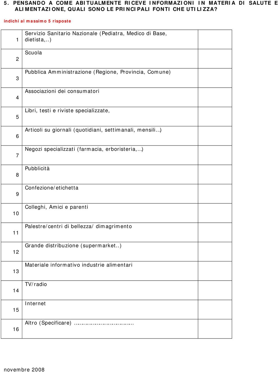 .) Scuola Pubblica Amministrazione (Regione, Provincia, Comune) Associazioni dei consumatori Libri, testi e riviste specializzate, Articoli su giornali (quotidiani, settimanali,