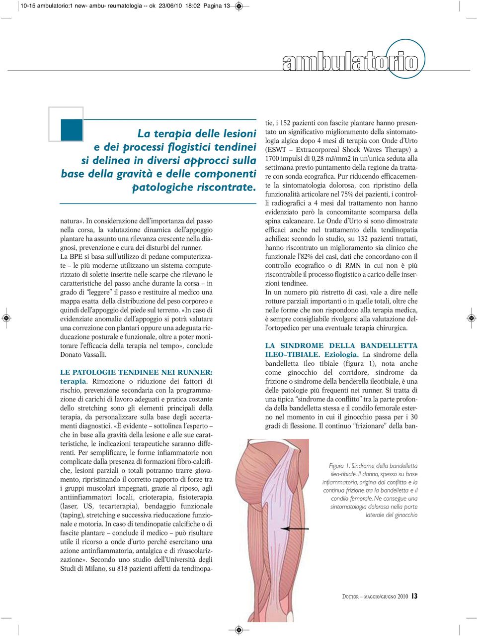 La sindrome della bandelletta ileo tibiale (figura 1), nota anche come ginocchio del corridore, sindrome da frizione o sindrome della benderella ileotibiale, è una delle patologie più frequenti nei