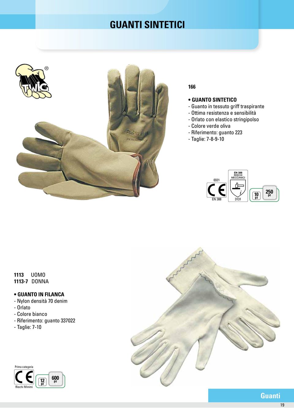10 paia di guanti in cotone da lavoro e pulizia rischi minori 7-9 