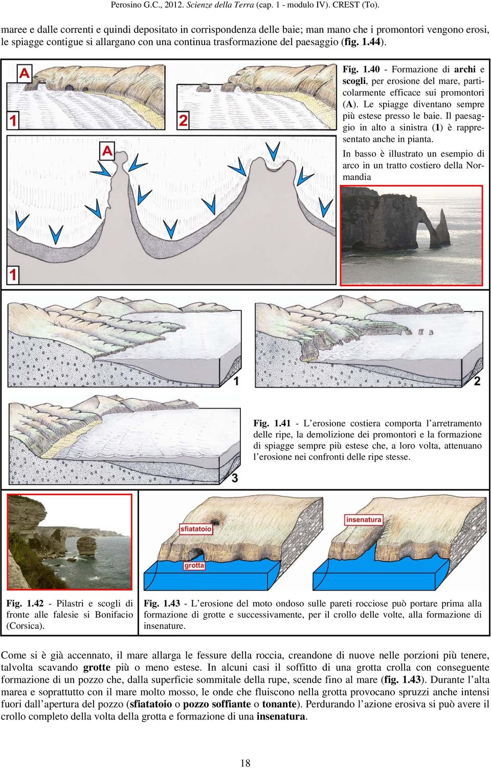 Il paesaggio in alto a sinistra (1) è rappresentato anche in pianta. In basso è illustrato un esempio di arco in un tratto costiero della Normandia Fig. 1.