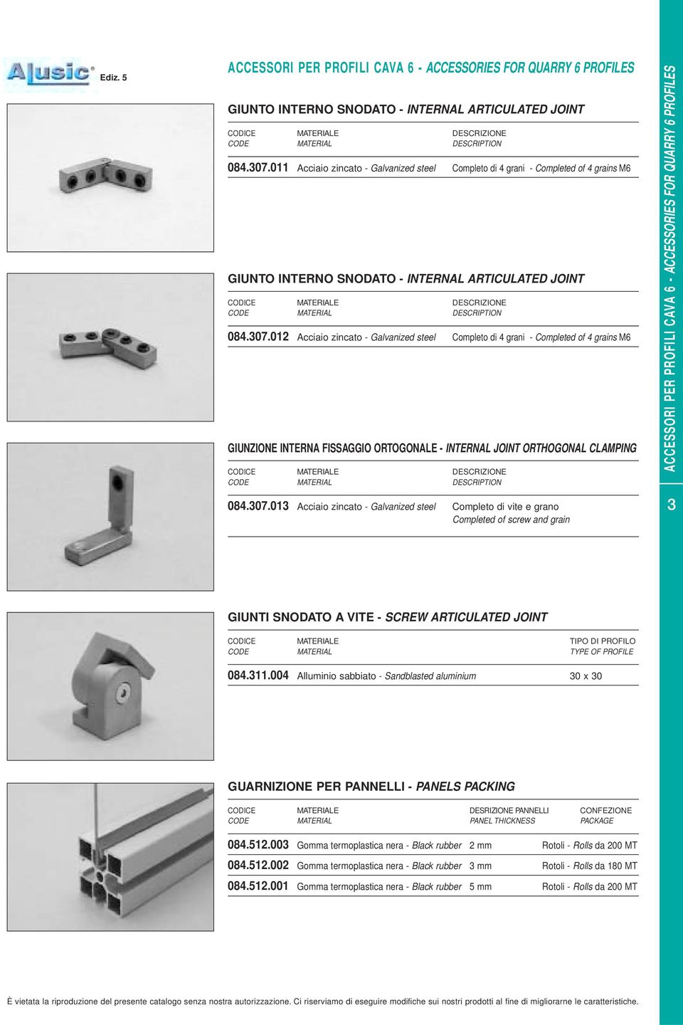 012 Acciaio zincato - Galvanized steel Completo di 4 grani - Completed of 4 grains M6 GIUNZIONE INTERNA FISSAGGIO ORTOGONALE - INTERNAL JOINT ORTHOGONAL CLAMPING ACCESSORI PER PROFILI CAVA 6 -