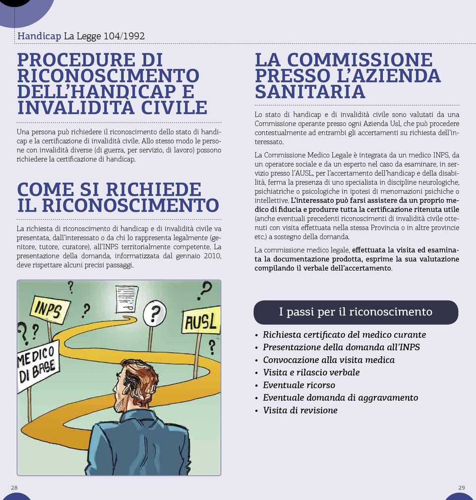 Come si richiede il riconoscimento La richiesta di riconoscimento di handicap e di invalidità civile va presentata, dall interessato o da chi lo rappresenta legalmente (genitore, tutore, curatore),