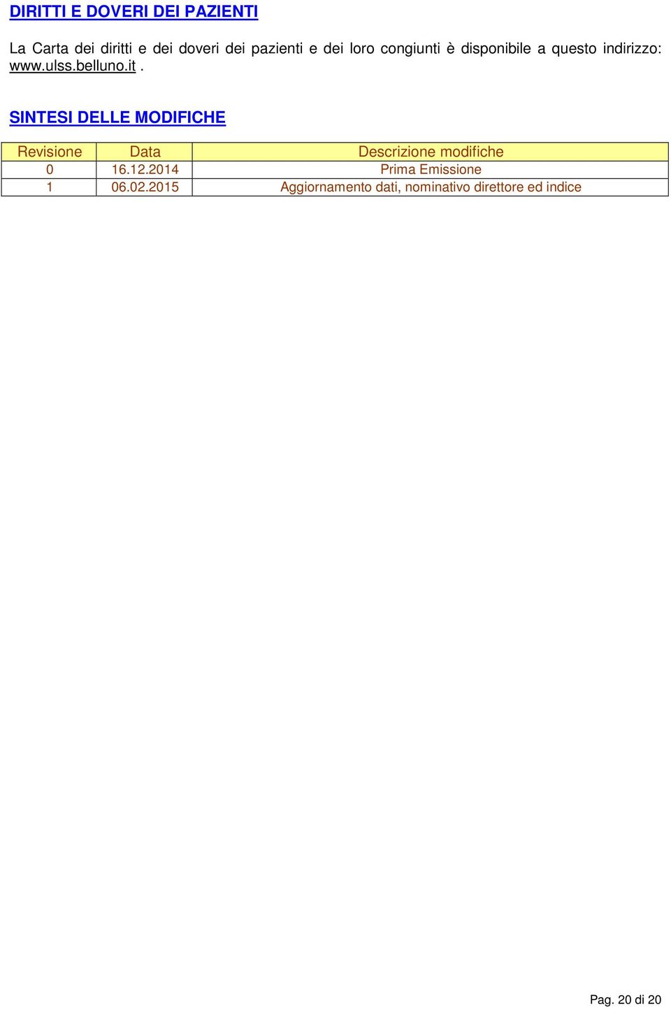 SINTESI DELLE MODIFICHE Revisione Data Descrizione modifiche 0 16.12.