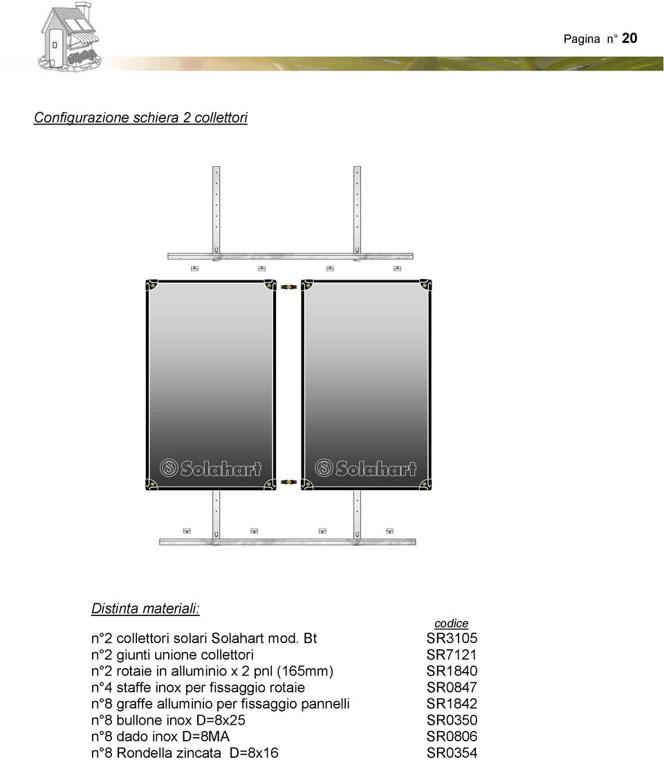 Bt SR3105 n 2 giunti unione collettori SR7121 n 2 rotaie in alluminio x 2 pnl (165mm) SR1840 n 4