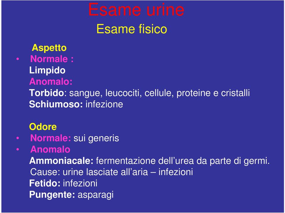 sui generis Anomalo Ammoniacale: fermentazione dell urea da parte di germi.