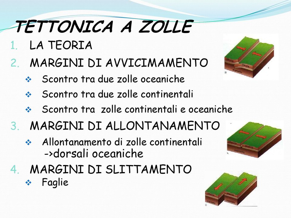 due zolle continentali Scontro tra zolle continentali e oceaniche 3.