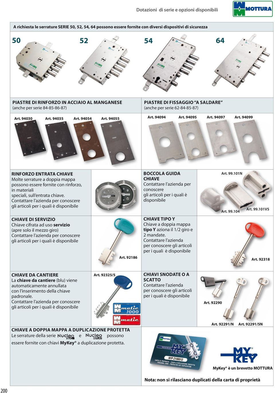 94095 BOCCOLA GUIDA CHIAVE Contattare l azienda per conoscere gli articoli per i quali è disponibile RINFORZO ENTRATA CHIAVE Molte serrature a doppia mappa possono essere fornite con rinforzo, in