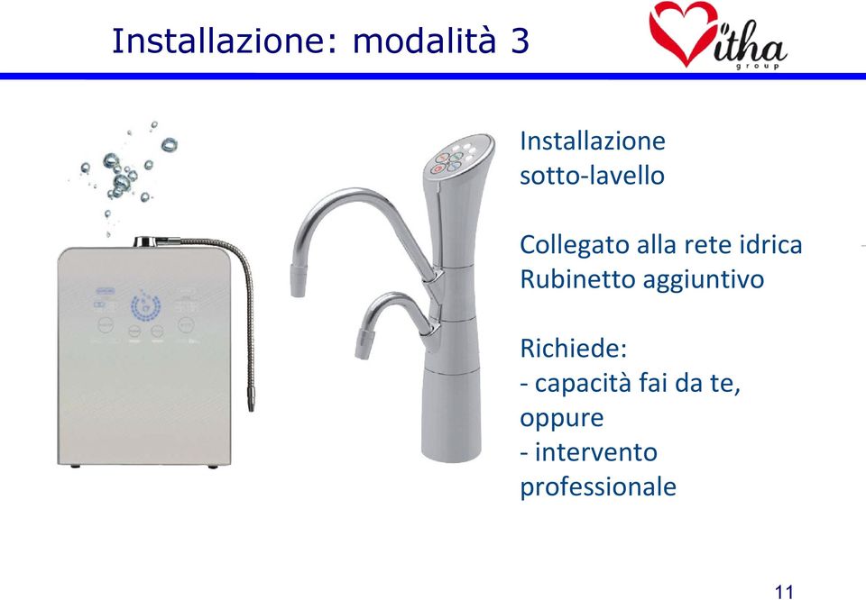 Rubinetto aggiuntivo Richiede: - capacità