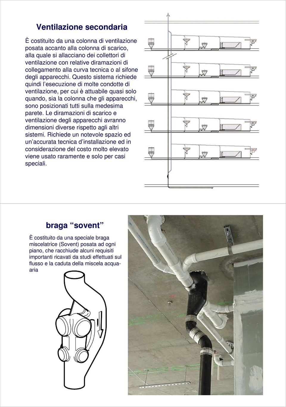 Questo sistema richiede quindi l esecuzione di molte condotte di ventilazione, per cui è attuabile quasi solo quando, sia la colonna che gli apparecchi, sono posizionati tutti sulla medesima parete.