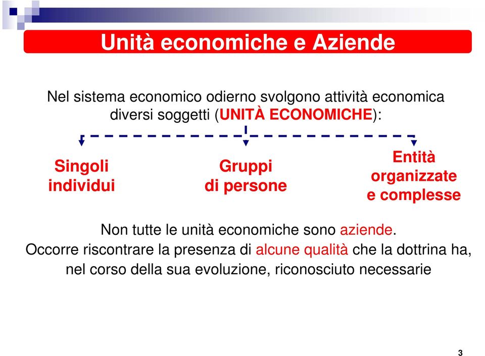organizzate e complesse Non tutte le unità economiche sono aziende.