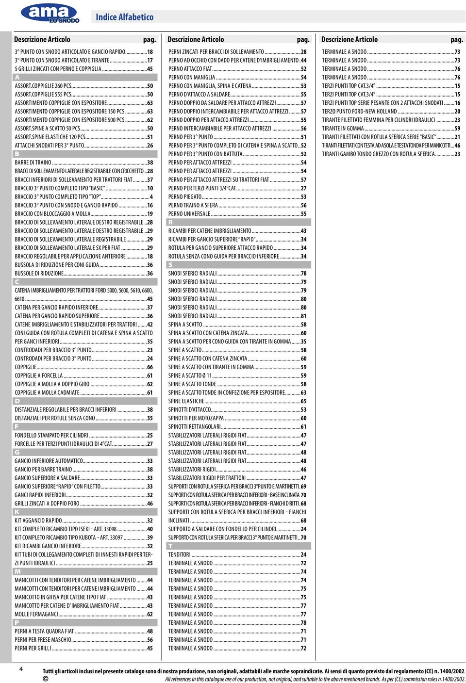 ..63 ASSORTIMENTO COPPIGLIE CON ESPOSITORE 500 PCS...62 ASSORT.SPINE A SCATTO 50 PCS...50 ASSORT.SPINE ELASTICHE 120 PCS...51 ATTACCHI SNODATI PER 3 PUNTO...26 B BARRE DI TRAINO.