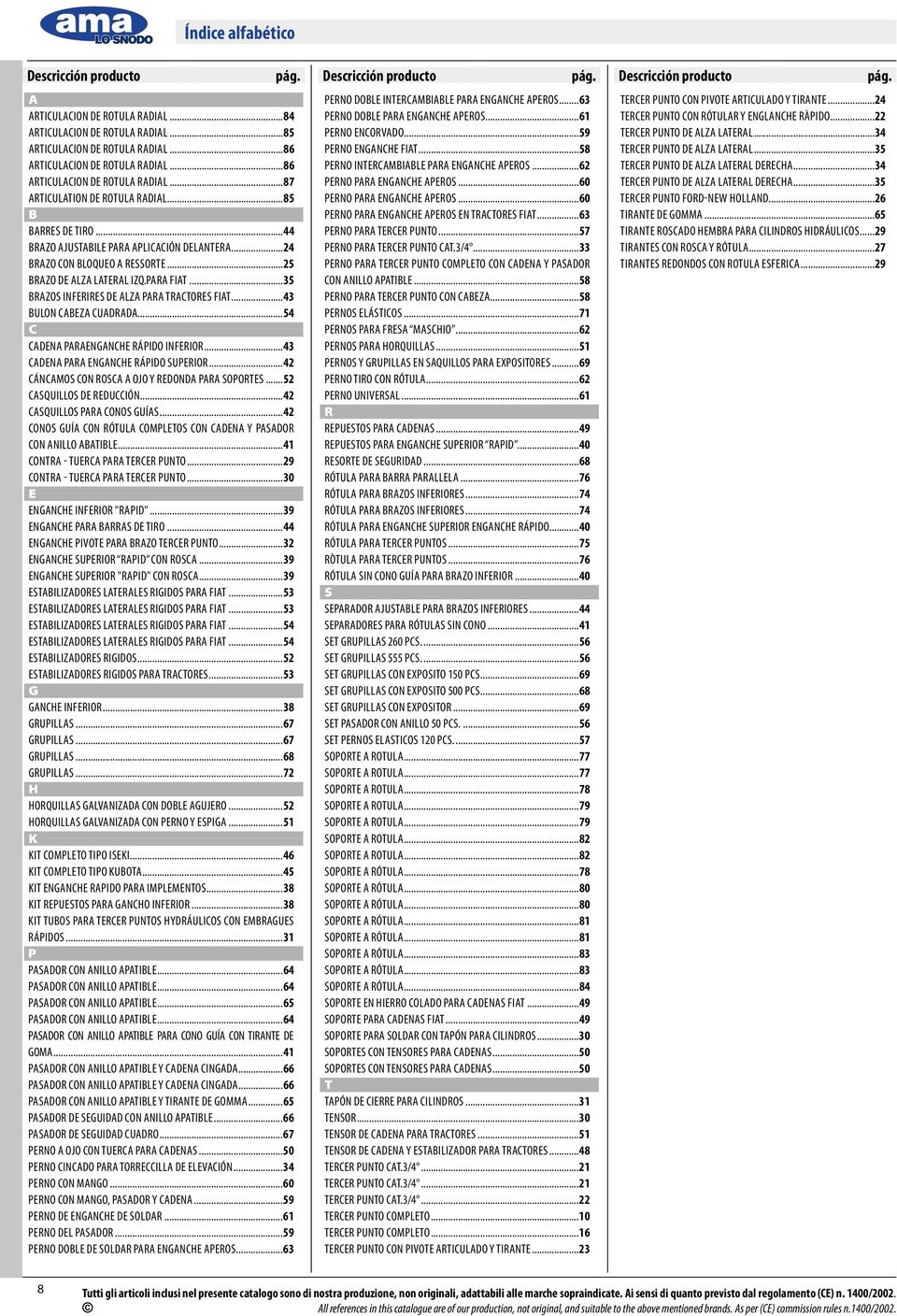 ..24 BRAZO CON BLOQUEO A RESSORTE...25 BRAZO DE ALZA LATERAL IZQ.PARA FIAT...35 BRAZOS INFERIRES DE ALZA PARA TRACTORES FIAT...43 BULON CABEZA CUADRADA...54 C CADENA PARAENGANCHE RÁPIDO INFERIOR.