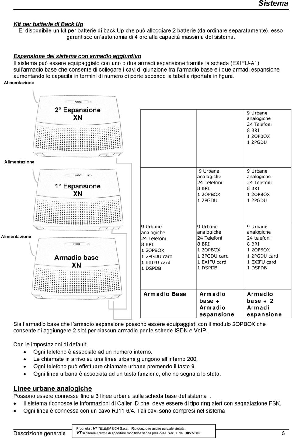 Espansione del sistema con armadio aggiuntivo Il sistema può essere equipaggiato con uno o due armadi espansione tramite la scheda (EXIFU-A1) sull armadio base che consente di collegare i cavi di