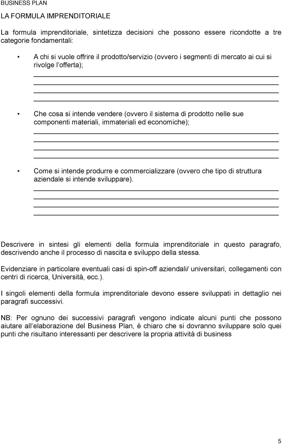 commercializzare (ovvero che tipo di struttura aziendale si intende sviluppare).