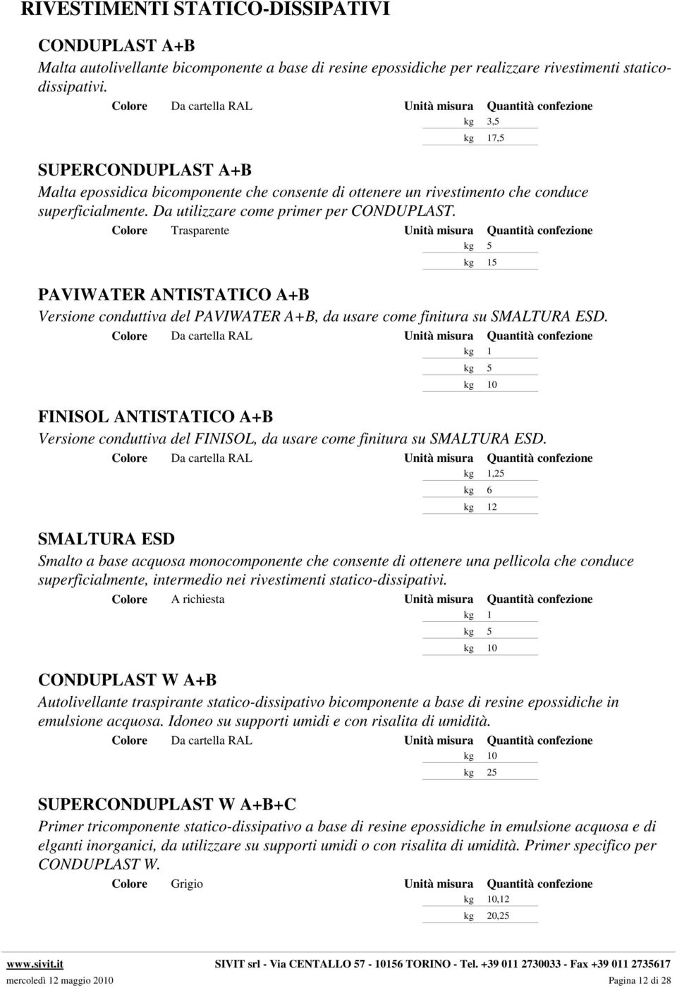 Da utilizzare come primer per CONDUPLAST. Colore Trasparente Unità misura Quantità confezione 5 PAVIWATER ANTISTATICO A+B Versione conduttiva del PAVIWATER A+B, da usare come finitura su SMALTURA ESD.